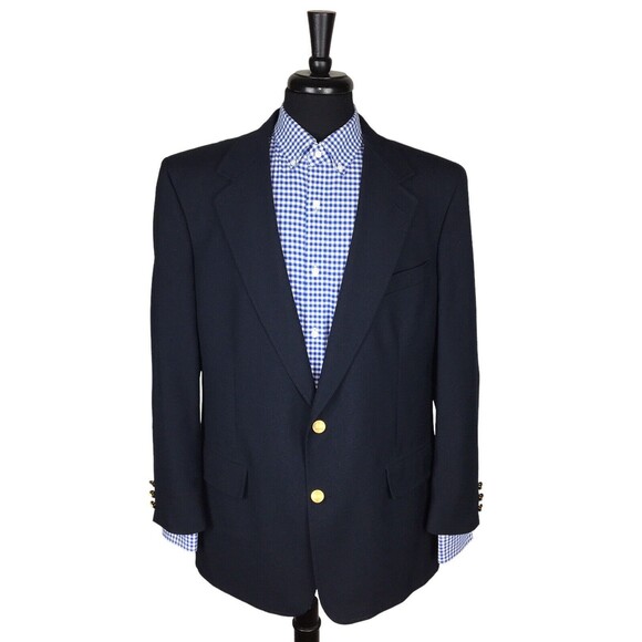 VTG Brooks Brothers Gold Buttons Mens Blue Wool Sport Coat Blazer 43R